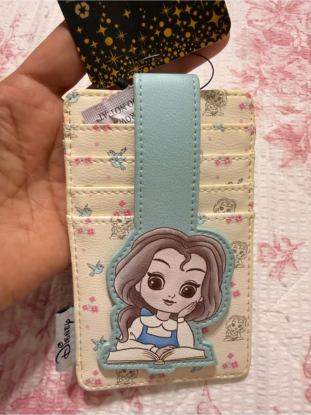 Disney Belle Cream Card Holder with Light Blue Strap